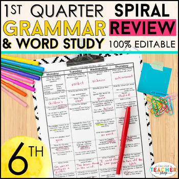Preview of 6th Grade Language Spiral Review & Quizzes | 6th Grade Grammar | 1st QUARTER