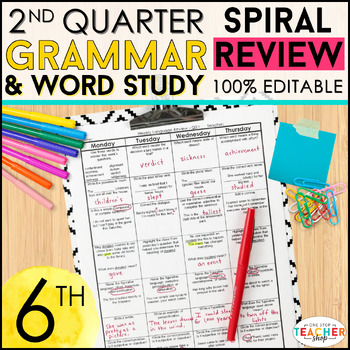 Preview of 6th Grade Language Spiral Review & Quizzes | 6th Grade Grammar | 2nd QUARTER