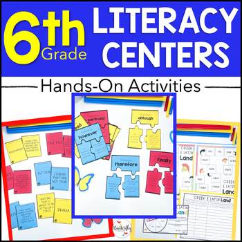 Preview of 6th Grade Literacy Centers Grammar ELA Review Middle School Literacy Stations