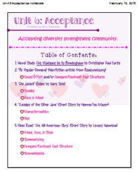 Preview of 6th Grade Literature Unit 6: Acceptance
