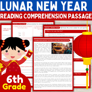 Preview of 6th Grade Lunar New Year 2024 Reading Comprehension passage and Questions