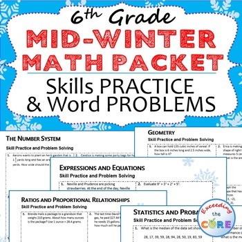 Preview of 6th Grade MID WINTER February MATH PACKET {Review/Assessments of Standards}