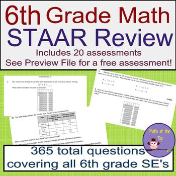 Preview of 6th Grade Math STAAR Weekly Reviews Set of 20