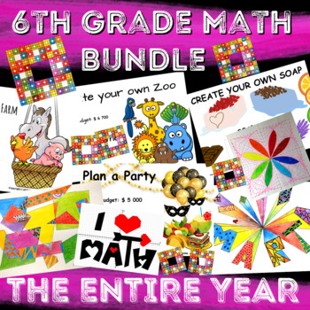 Preview of 6th Grade Math Activities Whole Year Bundle Math & Art Project PBL Escape Rooms