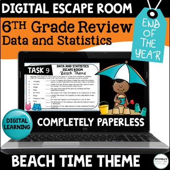 Preview of 6th Grade Math Activity Digital Escape Room - Data and Statistics