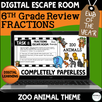 Preview of 6th Grade Math Activity Digital Escape Room - Fraction Review