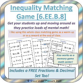Preview of 6th Grade Math Algebra Inequalities Matching Game Plus FREEBIE