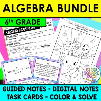Preview of 6th Grade Math Algebra Notes and Activity Bundle
