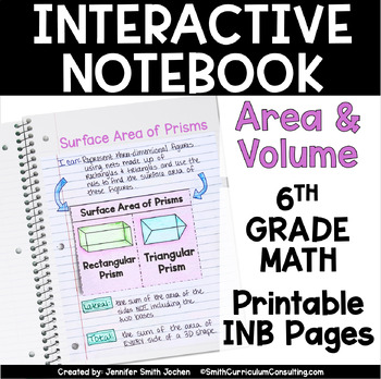 Preview of 6th Grade Math Area and Volume Interactive Notebook Unit - 2D & 3D Geometry