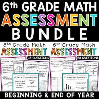 Preview of 6th Grade Math Assessment Bundle Beginning and End of Year