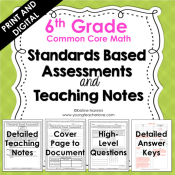 Preview of 6th Grade Math Assessments - Common Core - Teaching Notes - Print and Digital