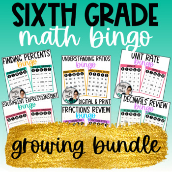 Preview of 6th Grade Math BINGO - Growing Bundle - NO PREP - Digital & Print Games