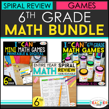 Preview of 6th Grade Math BUNDLE | Math Spiral Review, Math Games & Progress Monitoring