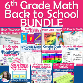 Preview of 6th Grade Math Back to School BUNDLE with Activities and Decor