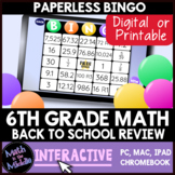 6th Grade Math Back to School Digital Bingo Review Game - 