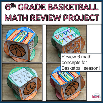Preview of 6th Grade Math Basketball Theme Review Cube - Math Madness