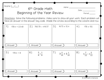 Worksheets are weekly math review answer key 6th grade, name weekly mat...