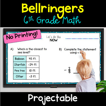 Preview of 6th Grade Math Bellringers:  Customizable, Warmups No Prep No Print CCSS Aligned