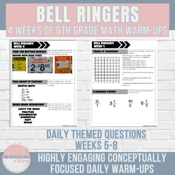 Preview of 6th Grade Math Bellringers Daily Warm-Up Problems Weeks 5-8