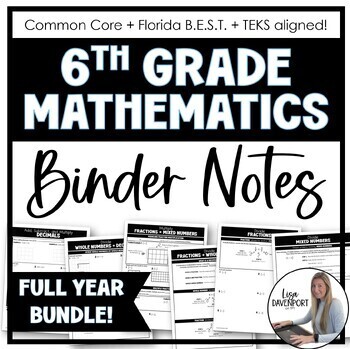 Preview of 6th Grade Math Binder Notes Full Year Bundle