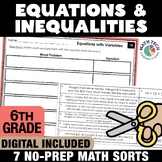 6th Grade Math Centers: Equations & Inequalities Activity 
