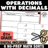 6th Grade Math Centers: Operations with Decimals Math Sort