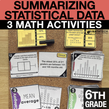 Preview of 6th Grade Math Centers: Summarizing Statistical Data Task Cards Print + Digital