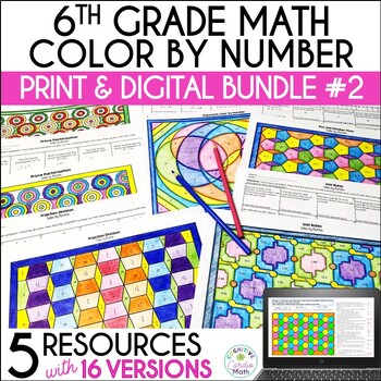 Preview of Color by Number 6th Grade Math Coloring Pages with Exponents, Fractions & more