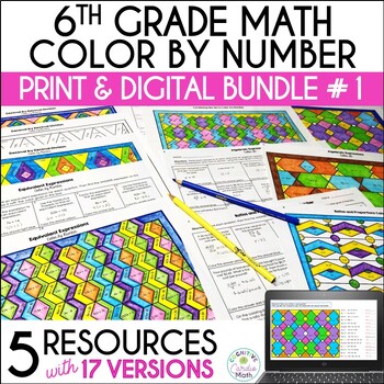 6th Grade Math Color by Number Print and Digital Math Activities