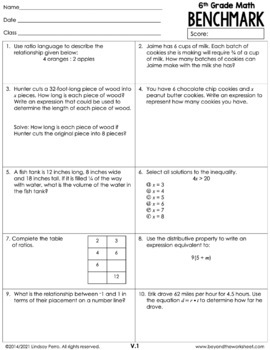 6th Grade Math Benchmark Exam by Lindsay Perro  TpT