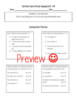 Preview of 6th Grade Math Common Core Standard Assessments- ALL STANDARDS!