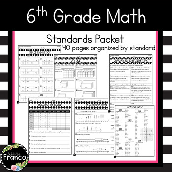 Preview of 6th Grade Math Common Core Standards Summer Packet