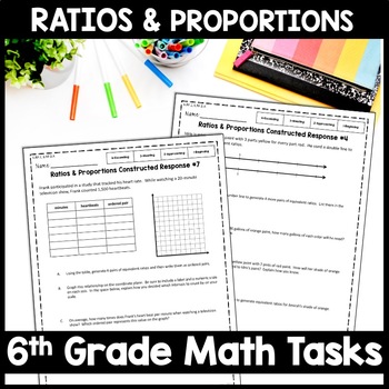Preview of 6th Grade Ratios Rich Math Tasks, Comparing Unit Rates Quiz, Tables Worksheets