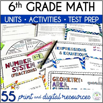 Preview of 6th Grade Math Curriculum Units, Spiral Review, Task Cards, Test Prep & More