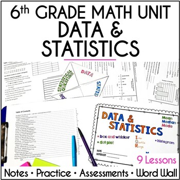Preview of 6th Grade Math Data Statistics Curriculum Unit, Dot Plots, Box Plots, Histograms