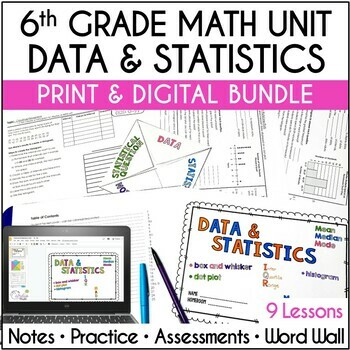 Preview of 6th Grade Math Data and Statistics Curriculum Unit Print and Digital Resources 