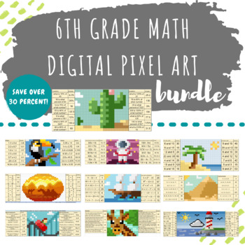 Preview of 6th Grade Math Digital Pixel Art Bundle | Fun Activities for Google Sheets