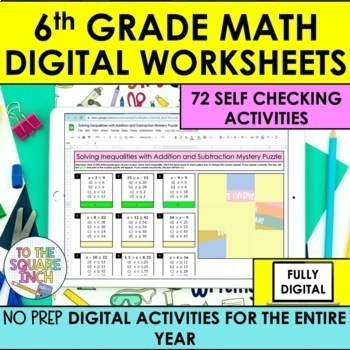Preview of 6th Grade Math Digital Worksheets | Full Year 6th Grade Math Digital Resources