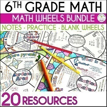 Preview of 6th Grade Math Wheels | Middle School Math Guided Notes, Test Prep, Complete Set