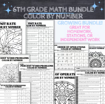 Preview of 6th Grade Math End of Year Activities BUNDLE, color by number, review projects