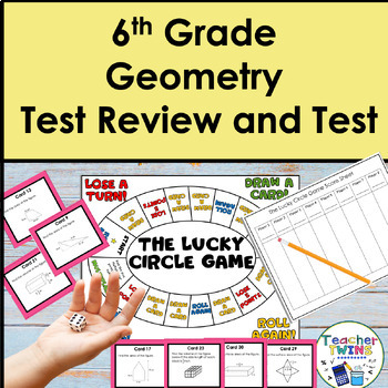 Preview of 6th Grade Math End-of-Year Geometry Review Game/Task Cards and Assessment