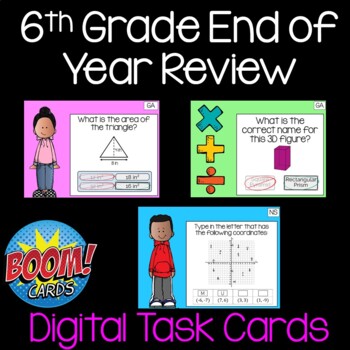 Preview of Review of 6th Grade Math Boom Cards for Distance Learning - Back to School