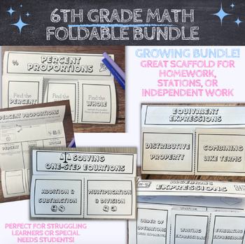 Preview of 6th Grade Math End of Year Review Foldables, GROWING Bundle, Scaffolded Notes
