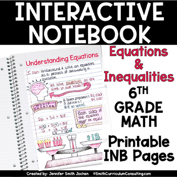 Preview of 6th Grade Math Equations & Inequalities Interactive Notebook Unit Printable