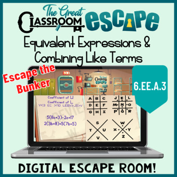 Preview of 6th Grade Math Equivalent Expressions & Combining Like Terms Escape Room