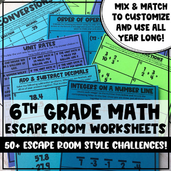 Preview of 6th Grade Math Escape Room Year Round Review End of Year Summer School Activity