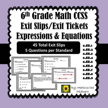 Preview of 6th Grade Math Exit Slips/Exit Tickets Expressions & Equations