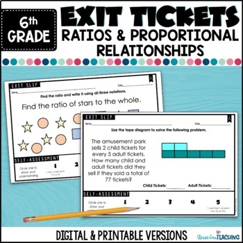 Preview of 6th Grade Math Exit Tickets | Ratios and Proportions | Printable and Digital