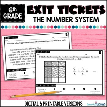 Preview of 6th Grade Math Exit Tickets | The Number System | Printable and Digital