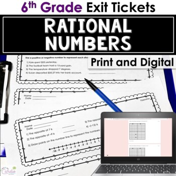 Preview of 6th Grade Math Exit Tickets for Rational Numbers Print and Digital Resources